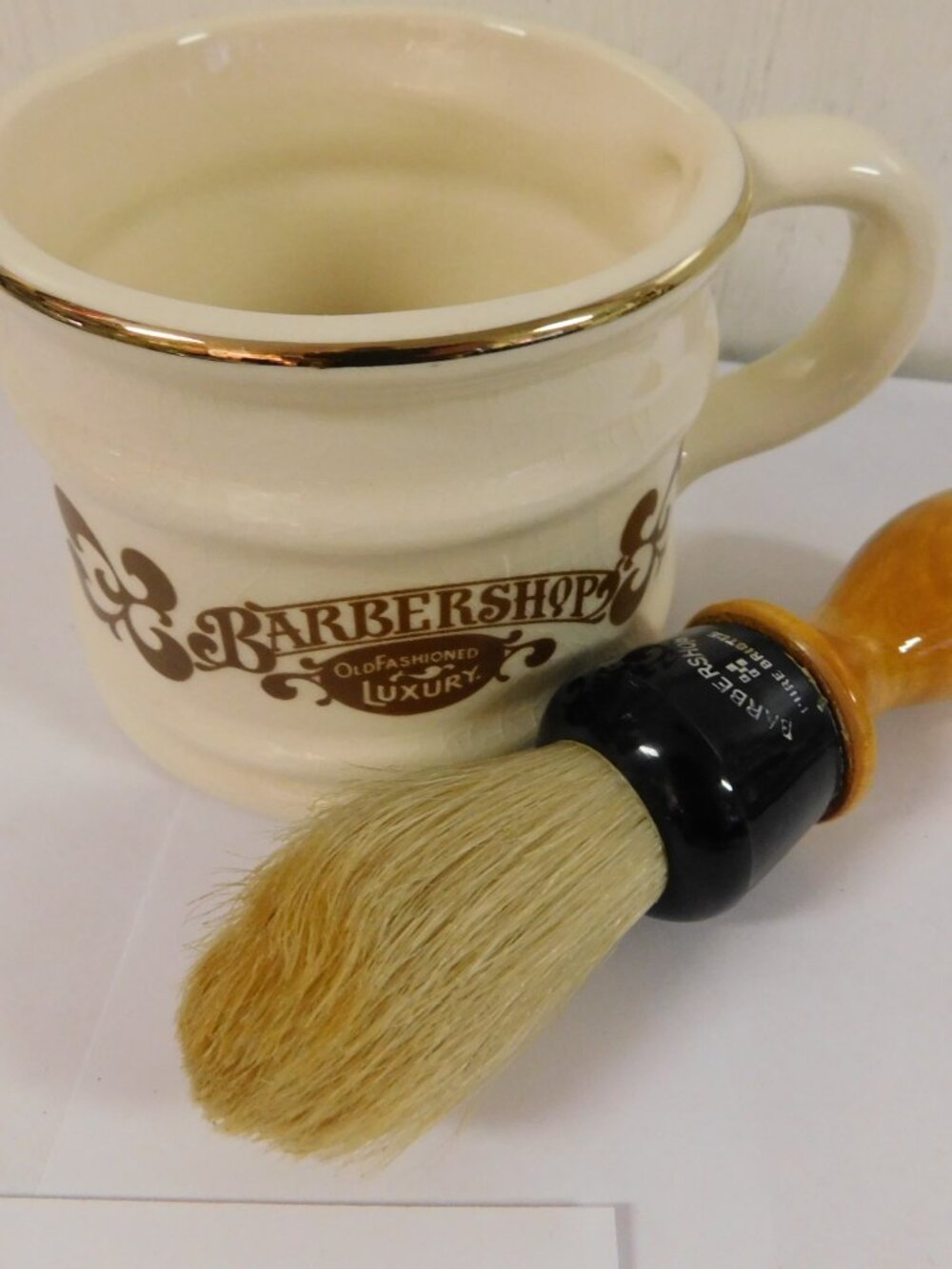Vintage BARBER SHOP PURE BRISTLE SHAVING LATHER BRUSH Shave Mug & Soap Set